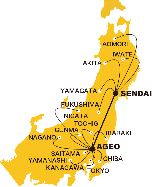 関東甲信越・東北6県エリア 配送ネットワーク